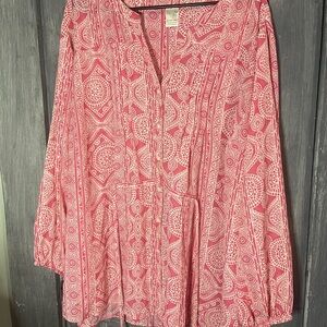 Lightweight Pink Printed V-Neck Women's Top